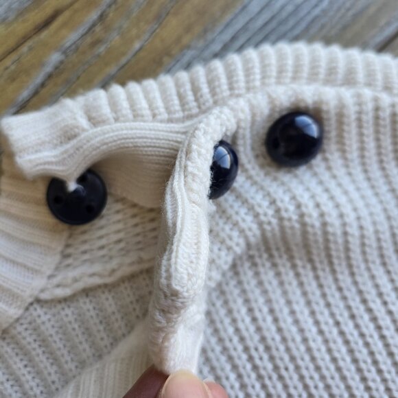 Armani Exchange Wool Blend Prep Strip Sweater Button-Accent Blue Cream - Picture 9 of 13